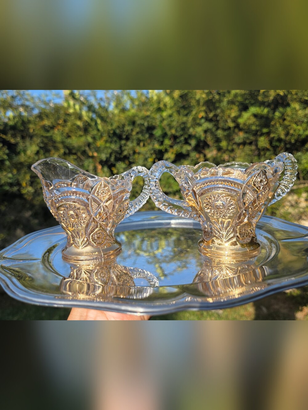 Vintage Imperial Glass Fashion Gold Creamer & Sugar Bowl Set EAPG